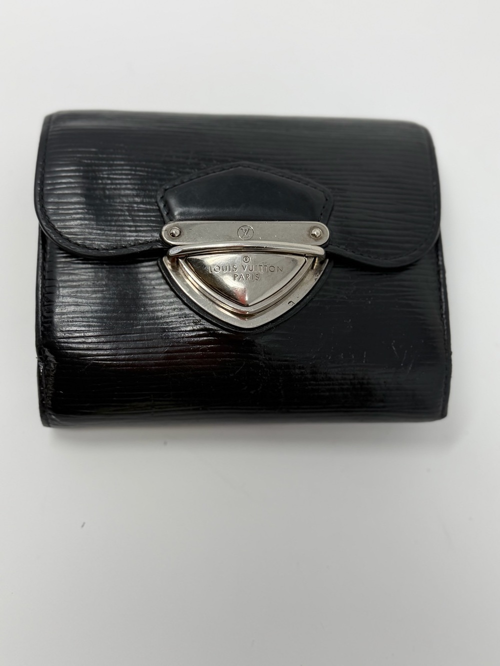 Louis Vuitton Vintage Joey Wallet Leather Black with Silver-Tone Clasp